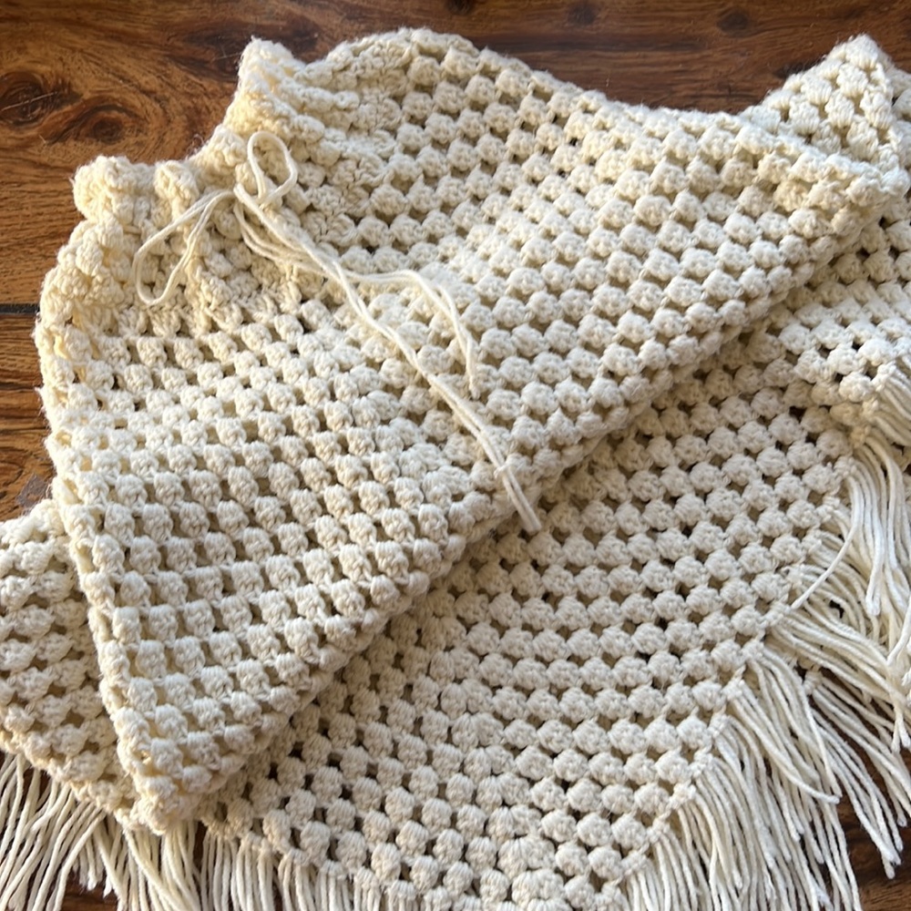 cream handmade knit/ crochet poncho